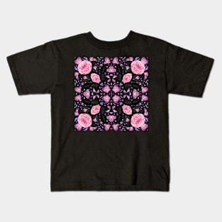 Crystal Hearts and Flowers Valentines Kaleidoscope pattern (Seamless) 5 Kids T-Shirt